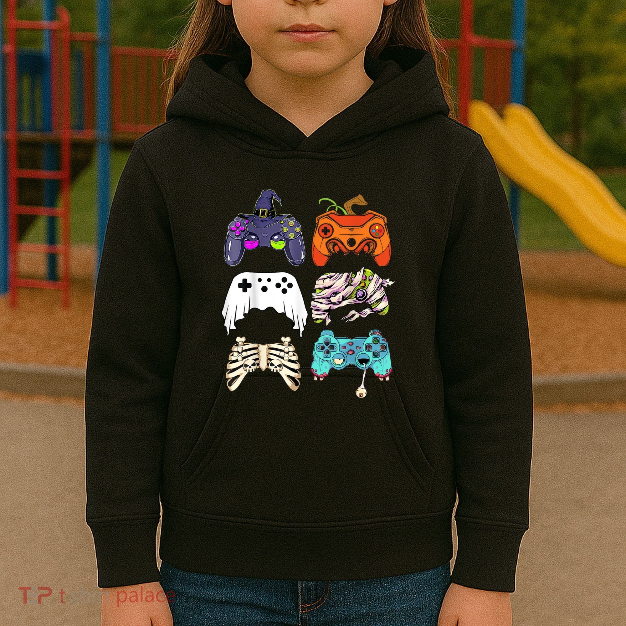Halloween Skeleton Zombie Gaming Controllers Mummy Kids Hoodie