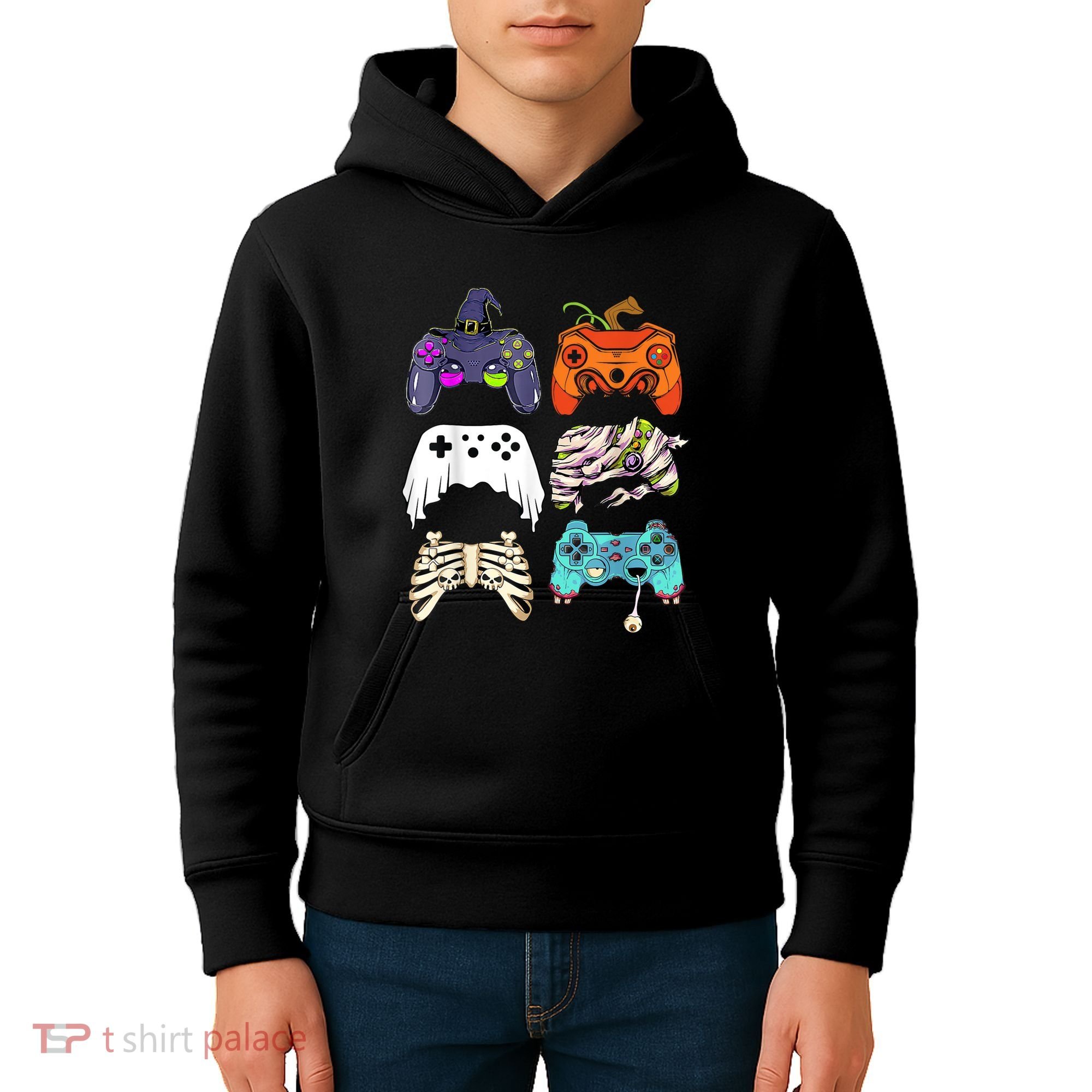 Halloween Skeleton Zombie Gaming Controllers Mummy Kids Hoodie