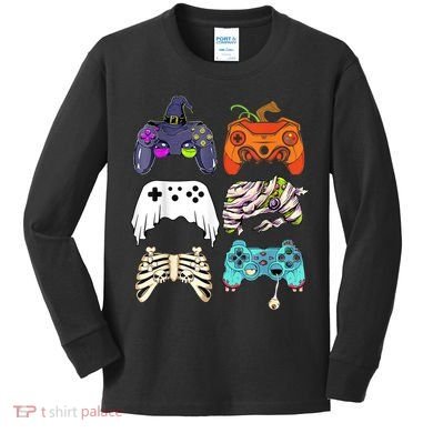 Halloween Skeleton Zombie Gaming Controllers Mummy Kids Long Sleeve Shirt