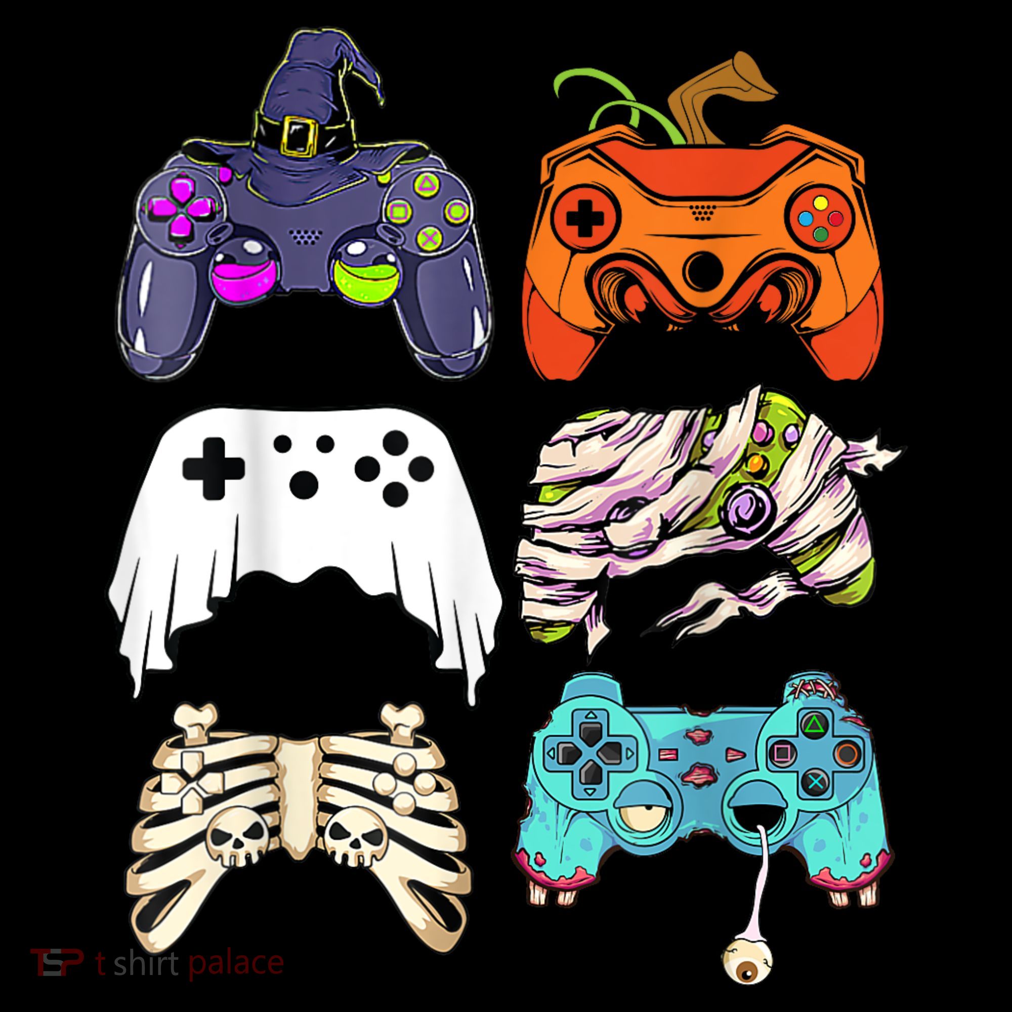 Halloween Skeleton Zombie Gaming Controllers Mummy Kids Long Sleeve Shirt