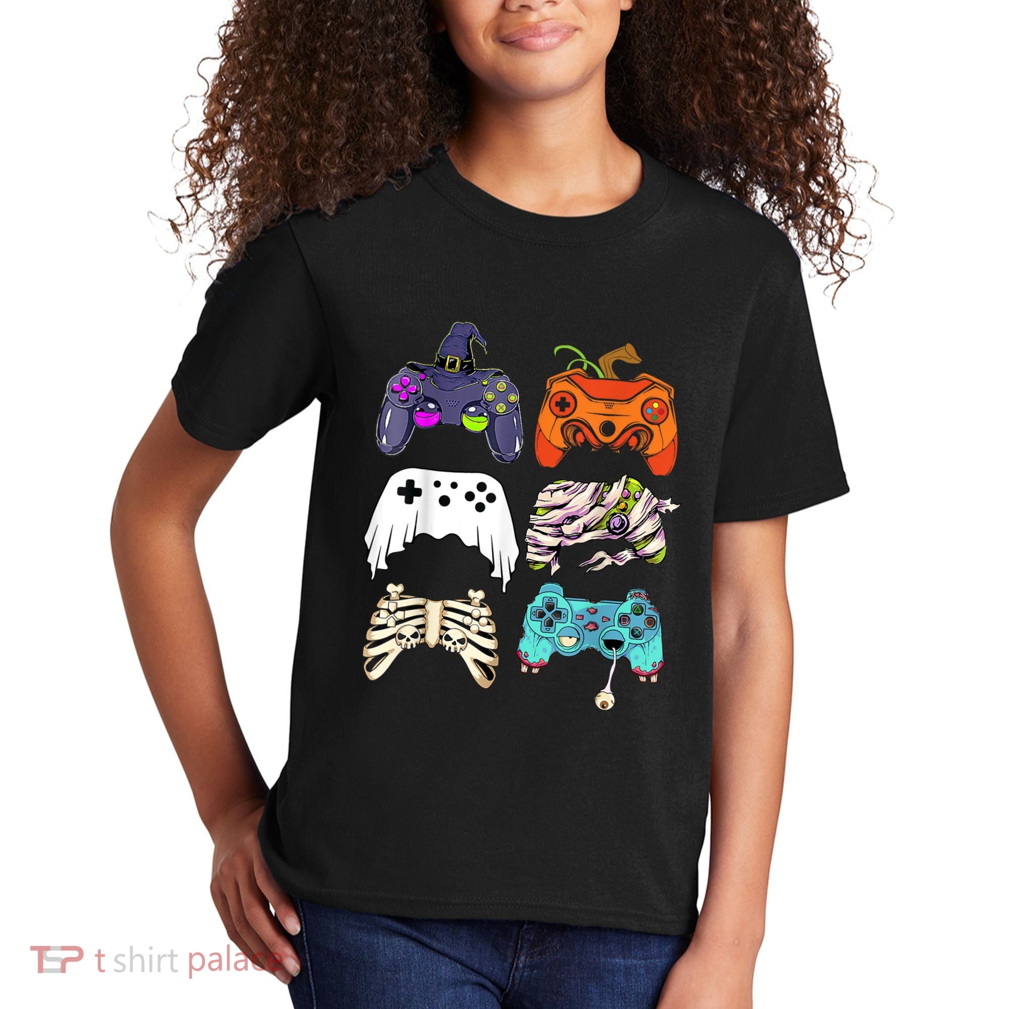 Halloween Skeleton Zombie Gaming Controllers Mummy Kids T-Shirt