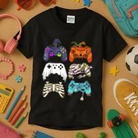 Halloween Skeleton Zombie Gaming Controllers Mummy Kids T-Shirt thumb 3