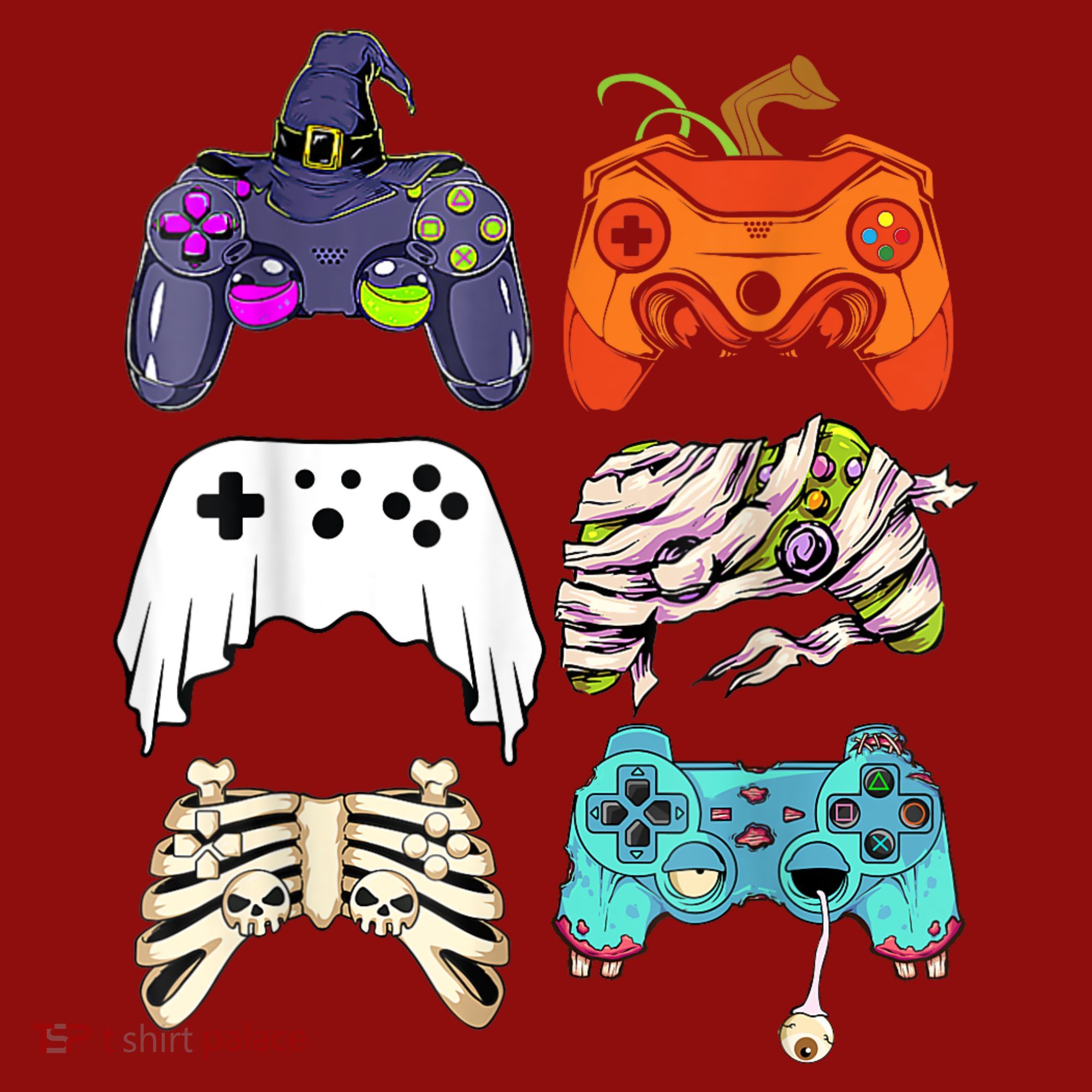 Halloween Skeleton Zombie Gaming Controllers Mummy Long Sleeve Shirt