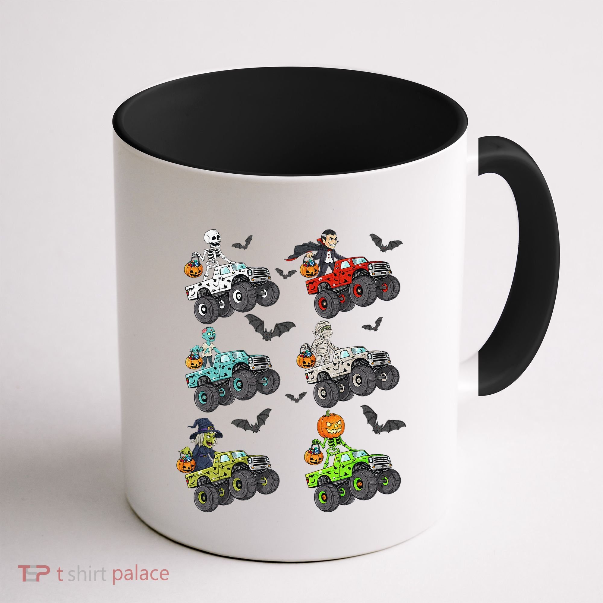 Halloween Skeleton Zombie Riding Monster Truck Vampire Coffee Mug
