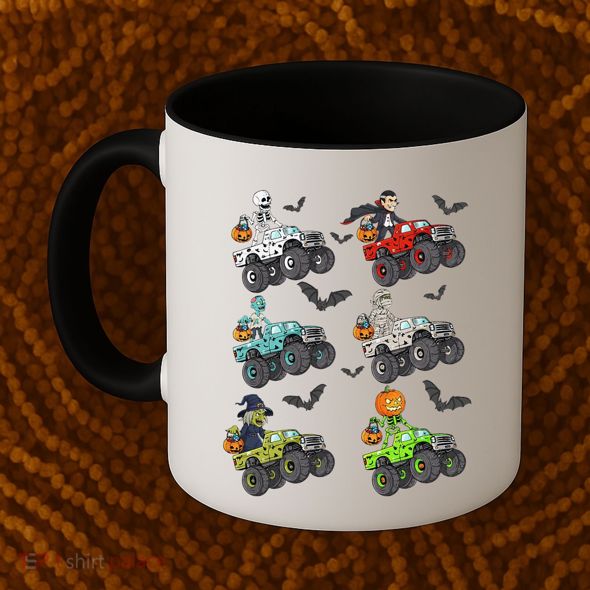 Halloween Skeleton Zombie Riding Monster Truck Vampire Coffee Mug