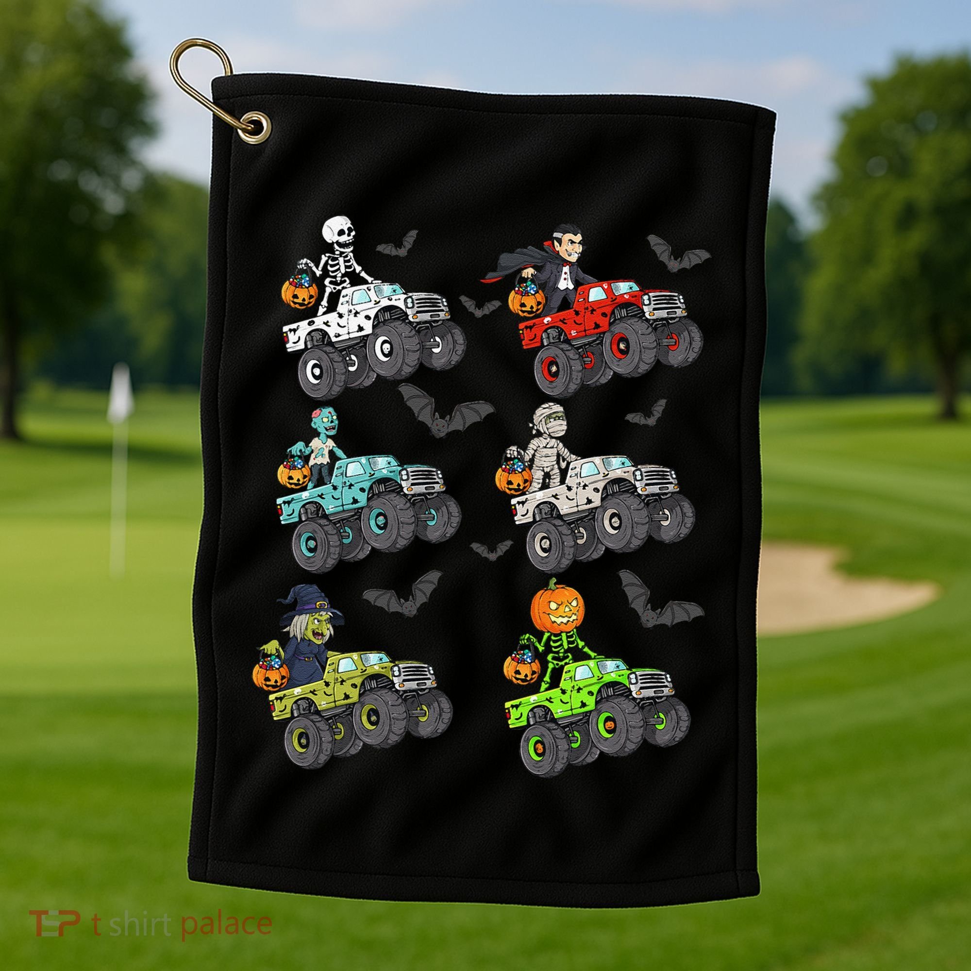 Halloween Skeleton Zombie Riding Monster Truck Vampire Golf Towel