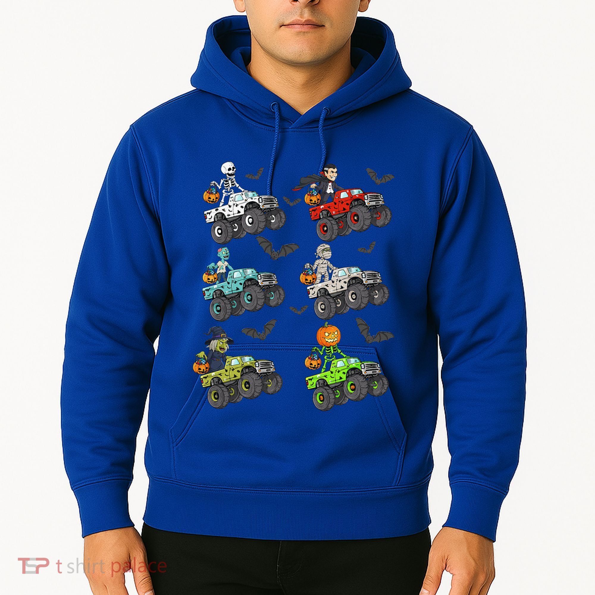 Halloween Skeleton Zombie Riding Monster Truck Vampire Hoodie
