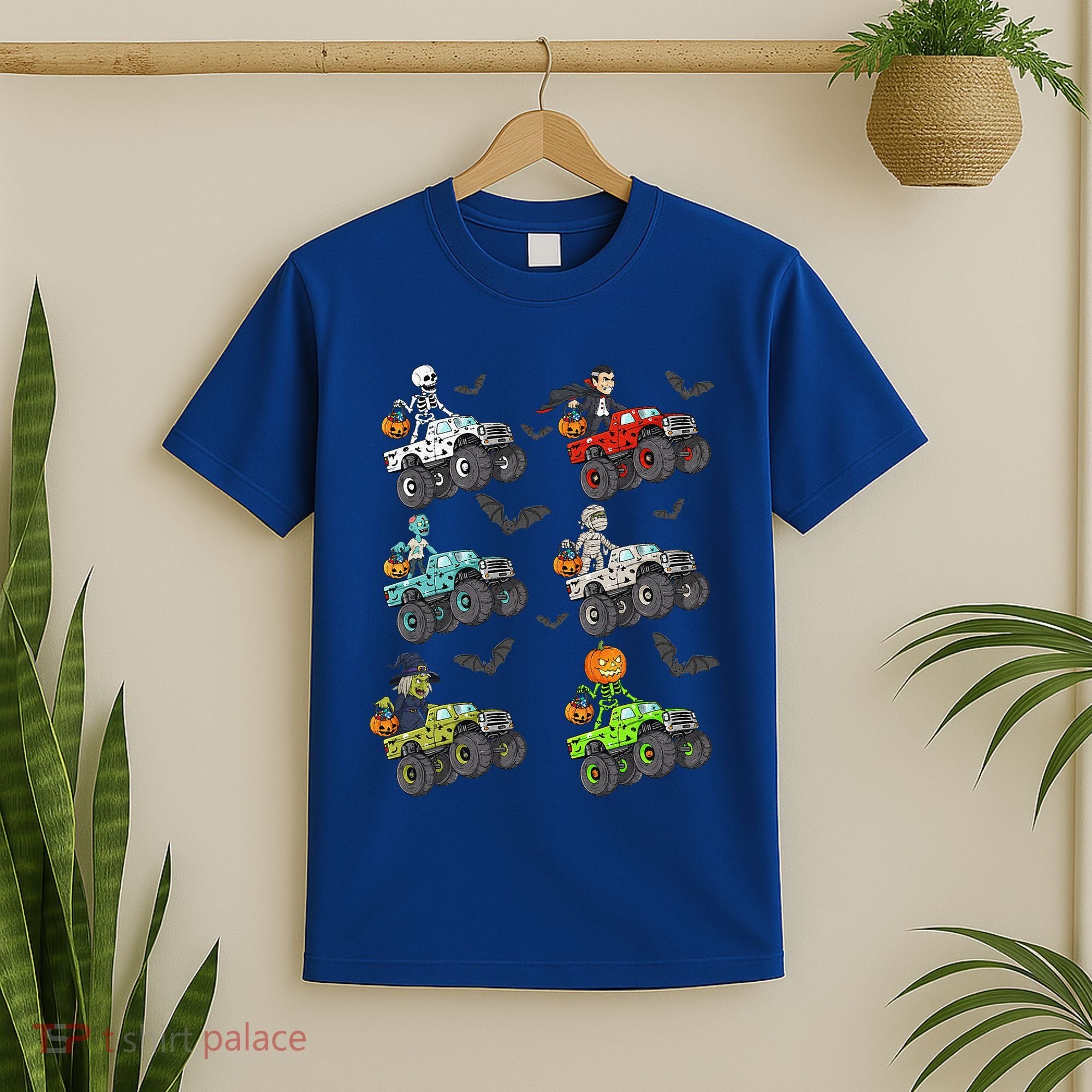 Halloween Skeleton Zombie Riding Monster Truck Vampire T-Shirt