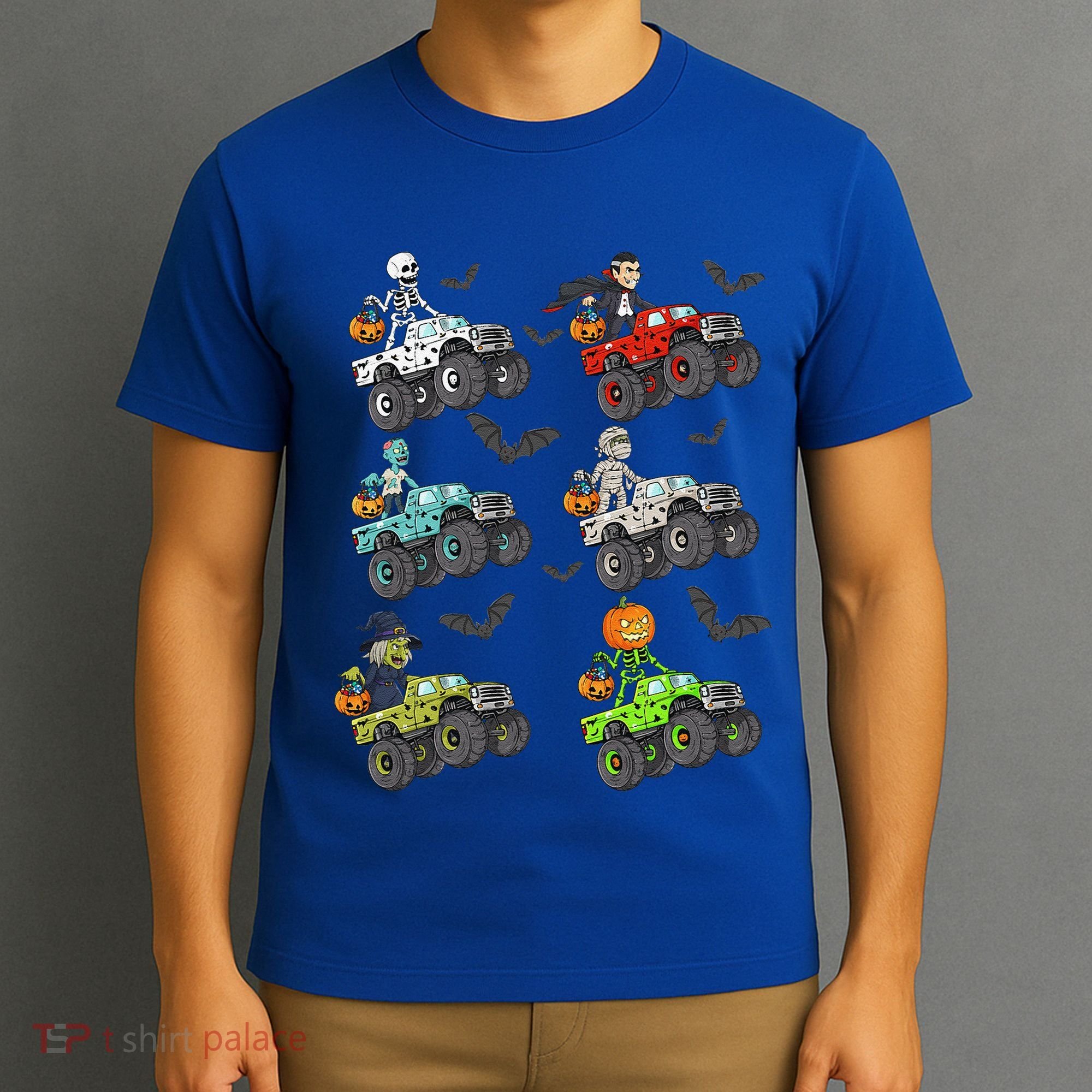 Halloween Skeleton Zombie Riding Monster Truck Vampire T-Shirt