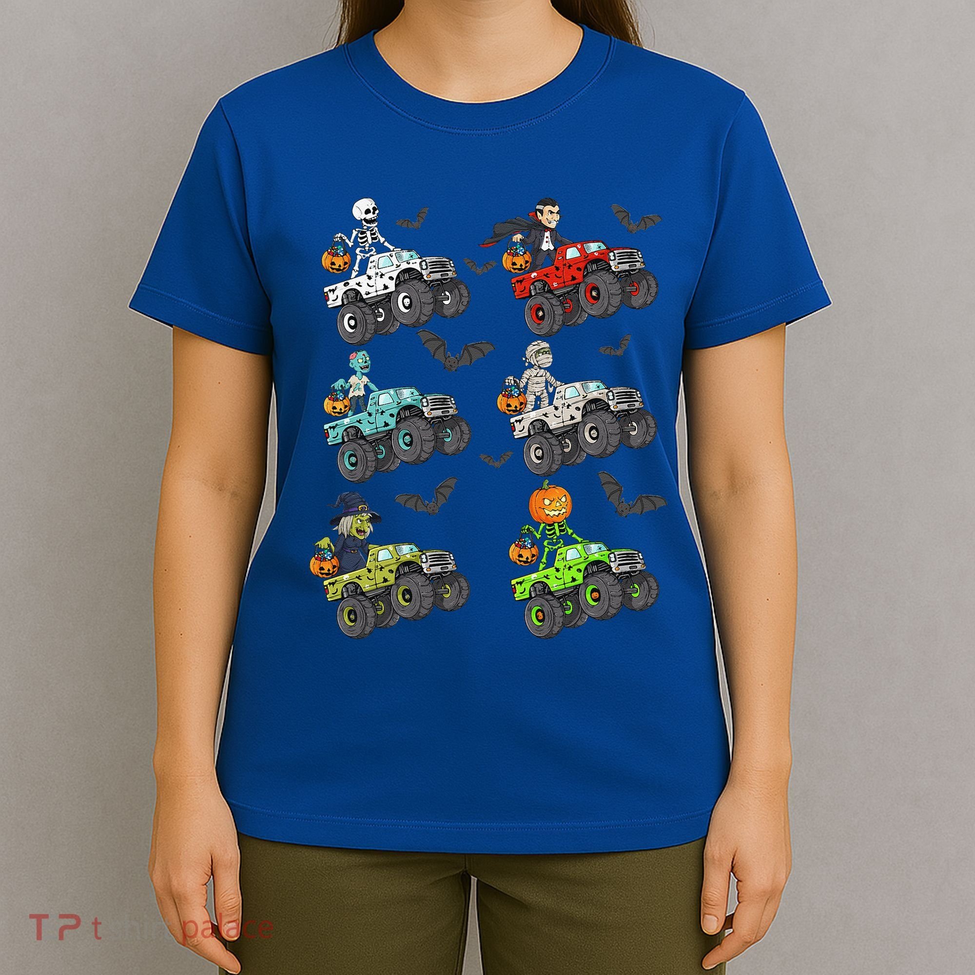 Halloween Skeleton Zombie Riding Monster Truck Vampire T-Shirt