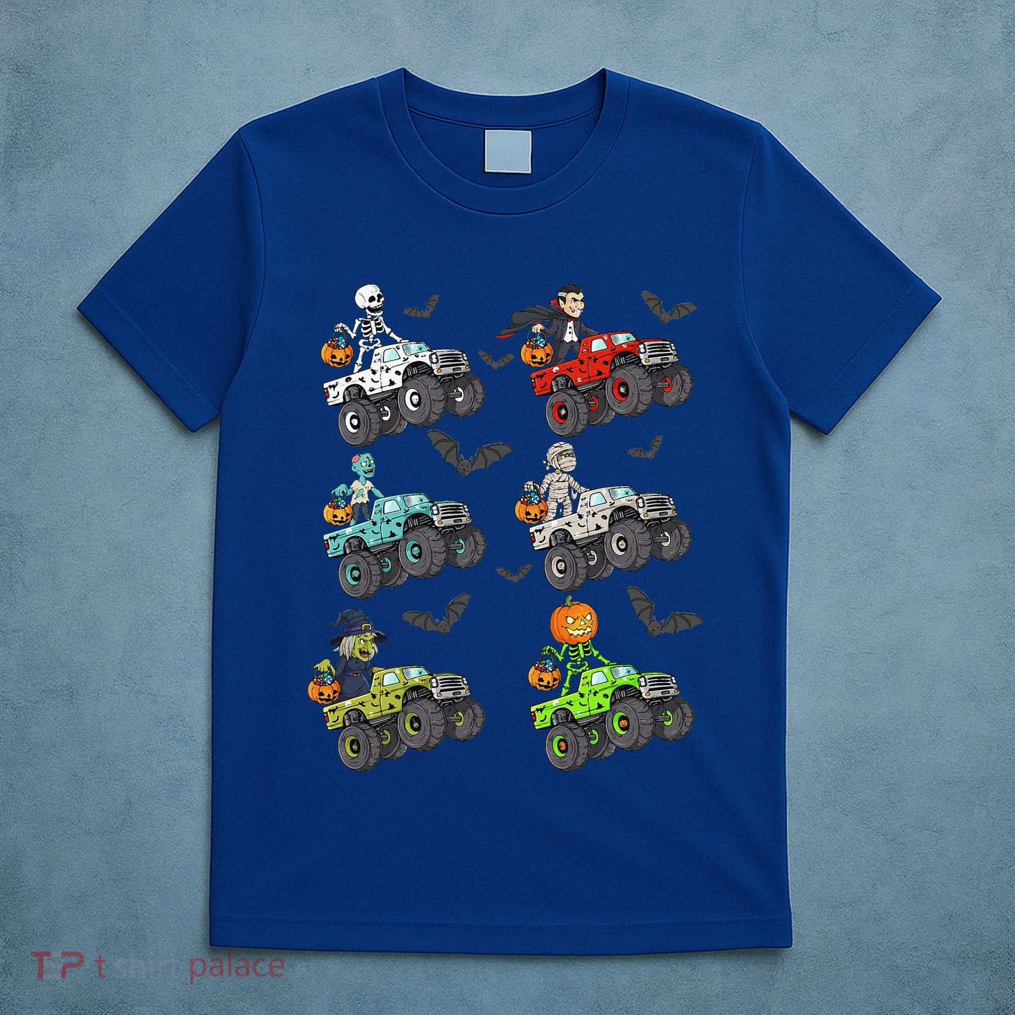 Halloween Skeleton Zombie Riding Monster Truck Vampire T-Shirt