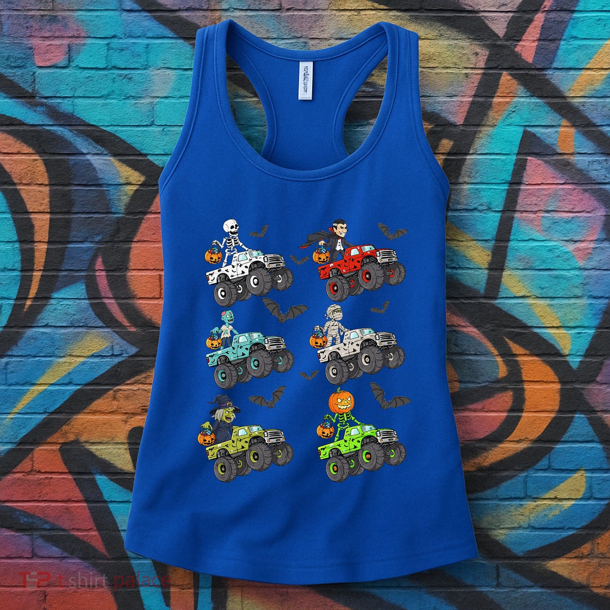 Halloween Skeleton Zombie Riding Monster Truck Vampire Women's Tank Top