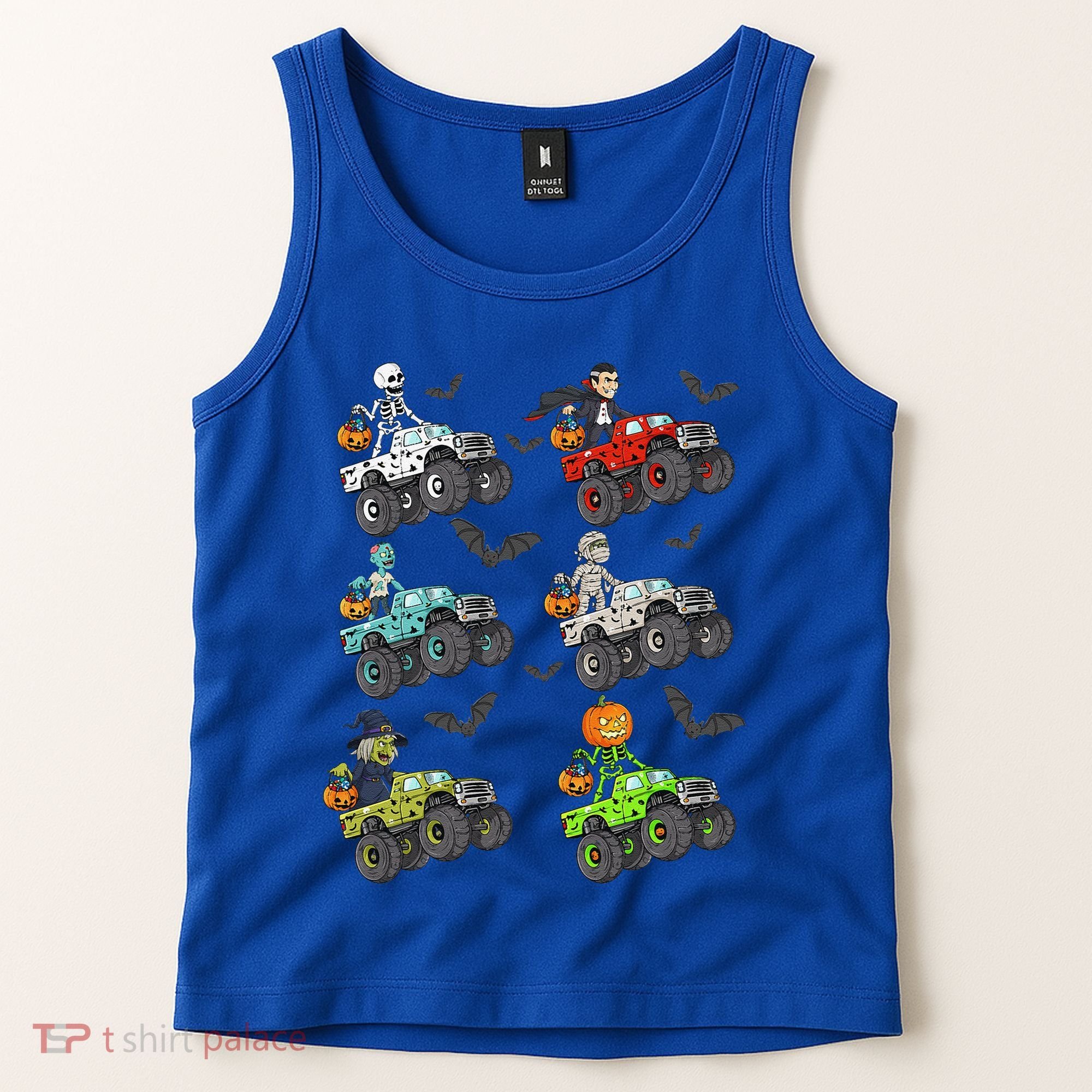 Halloween Skeleton Zombie Riding Monster Truck Vampire Tank Top