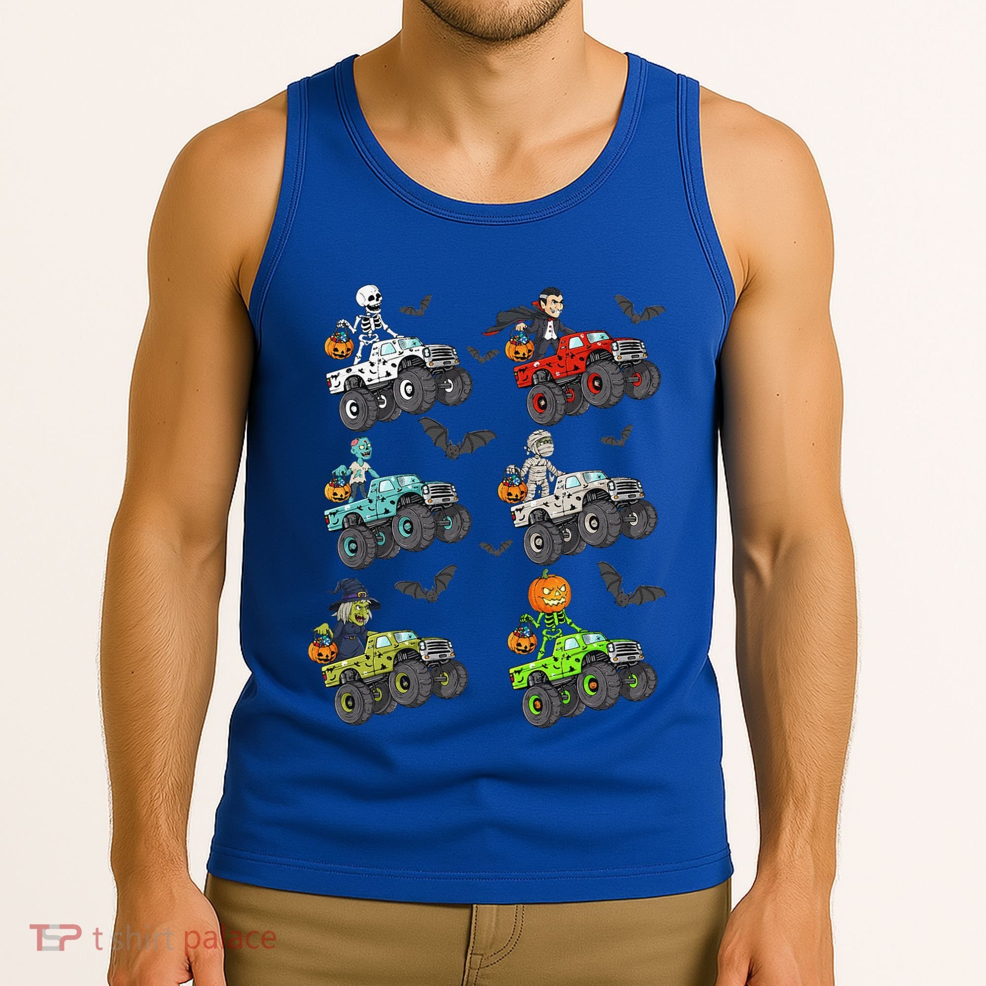 Halloween Skeleton Zombie Riding Monster Truck Vampire Tank Top