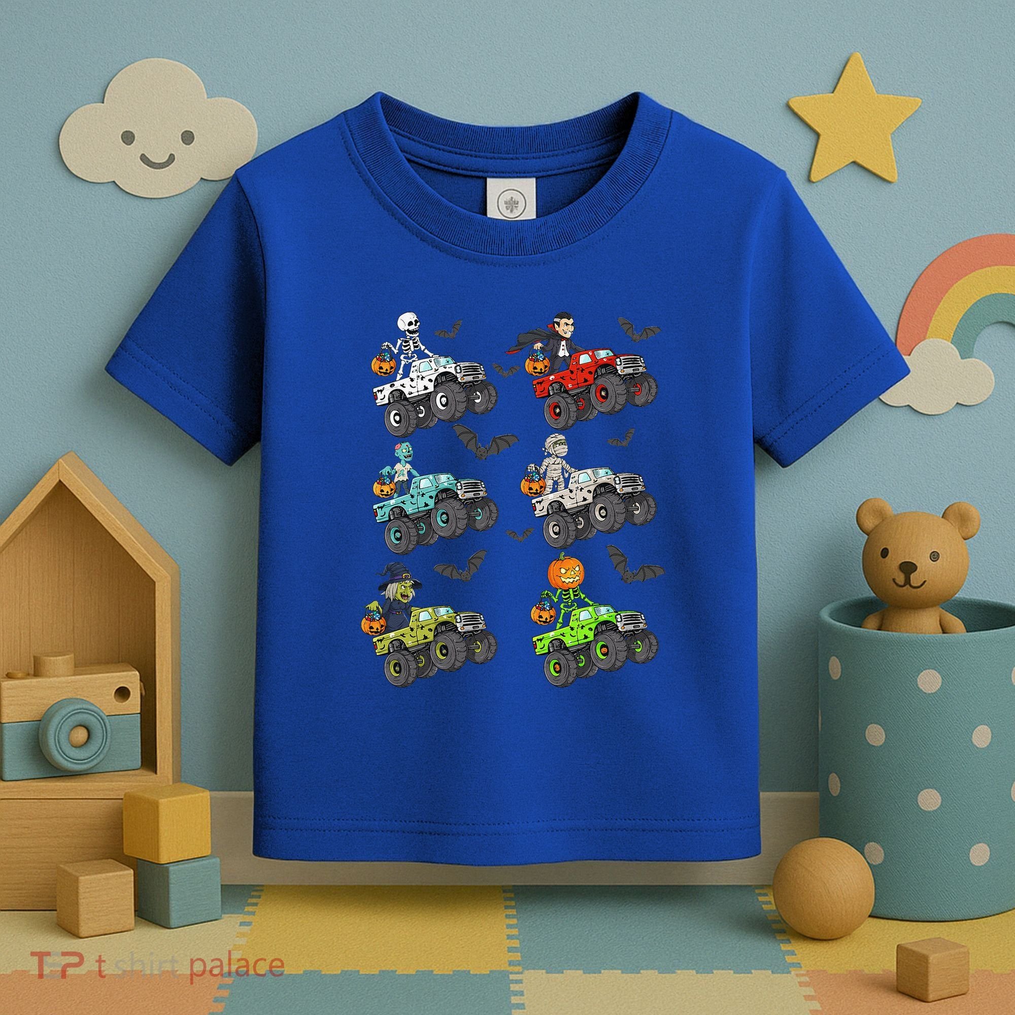 Halloween Skeleton Zombie Riding Monster Truck Vampire Toddler T-Shirt