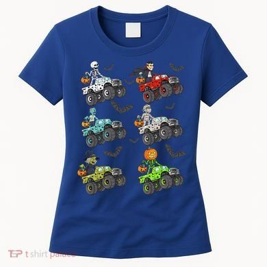 Halloween Skeleton Zombie Riding Monster Truck Vampire Women's T-Shirt