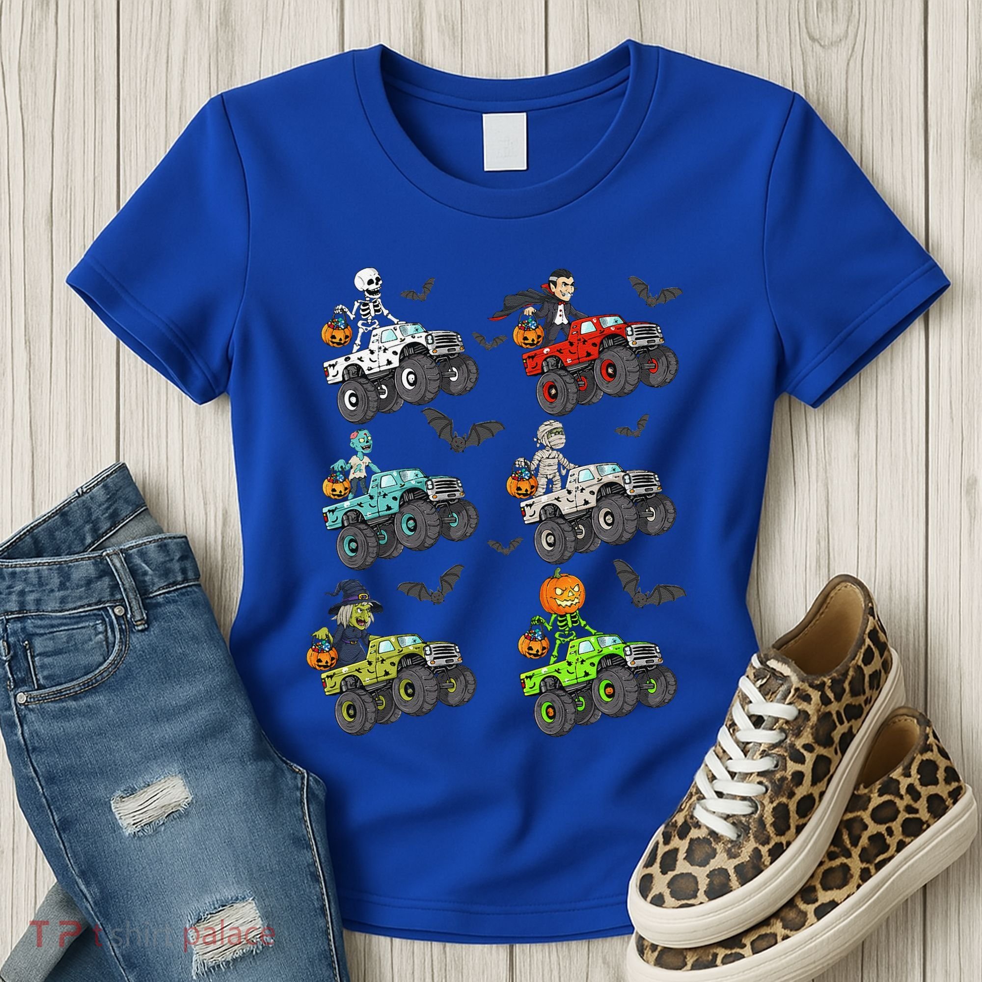 Halloween Skeleton Zombie Riding Monster Truck Vampire Women's T-Shirt