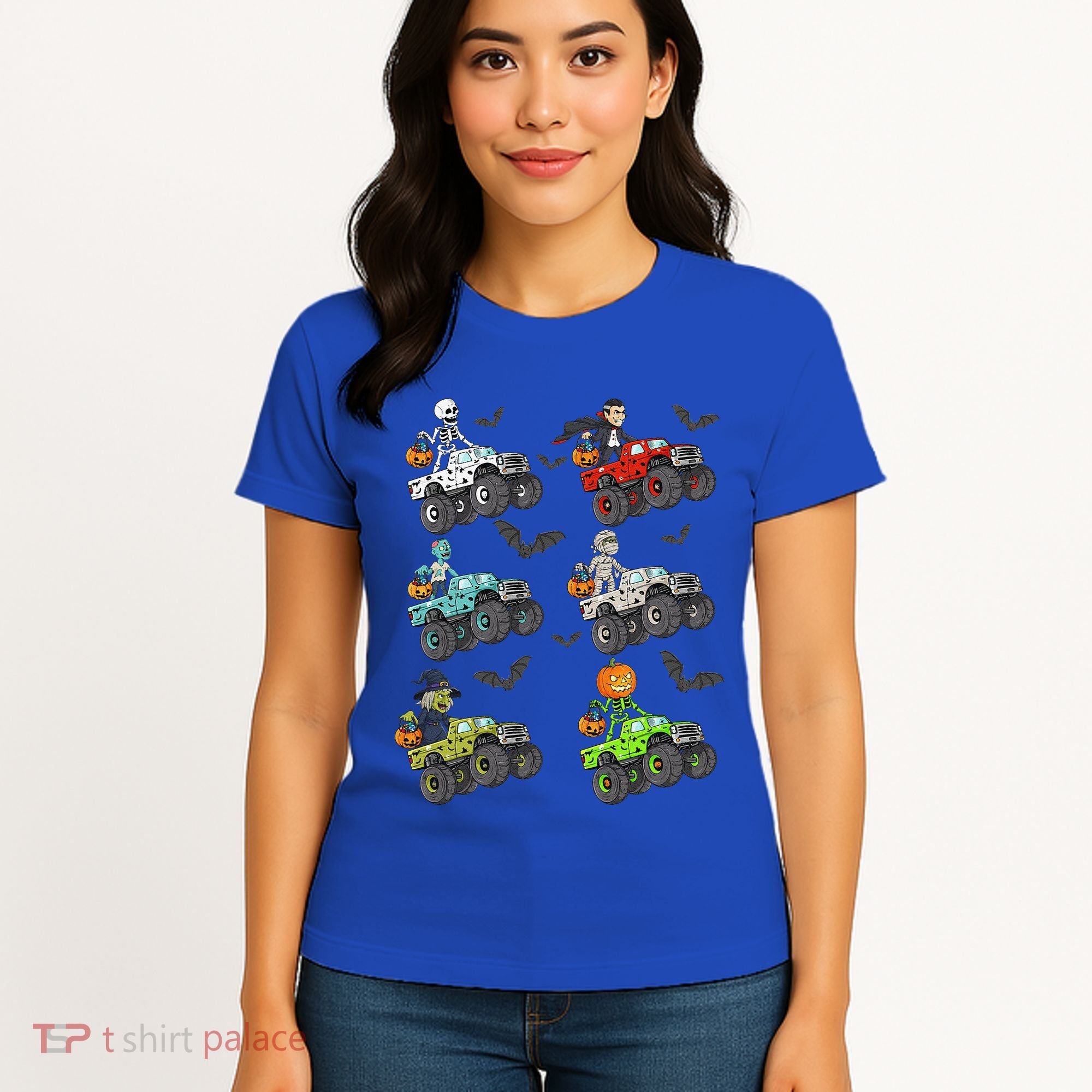 Halloween Skeleton Zombie Riding Monster Truck Vampire Women's T-Shirt