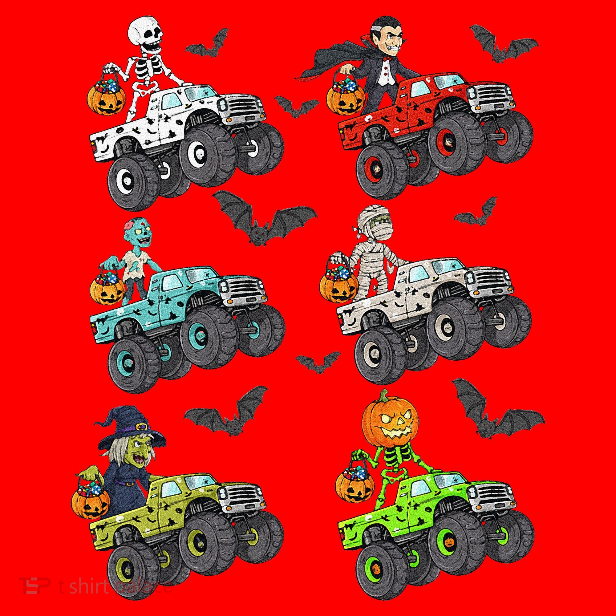 Halloween Skeleton Zombie Riding Monster Truck Vampire Santa Hat