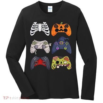 Halloween Skeleton Zombie Gaming Controllers Mummy Women's Long Sleeve Shirt