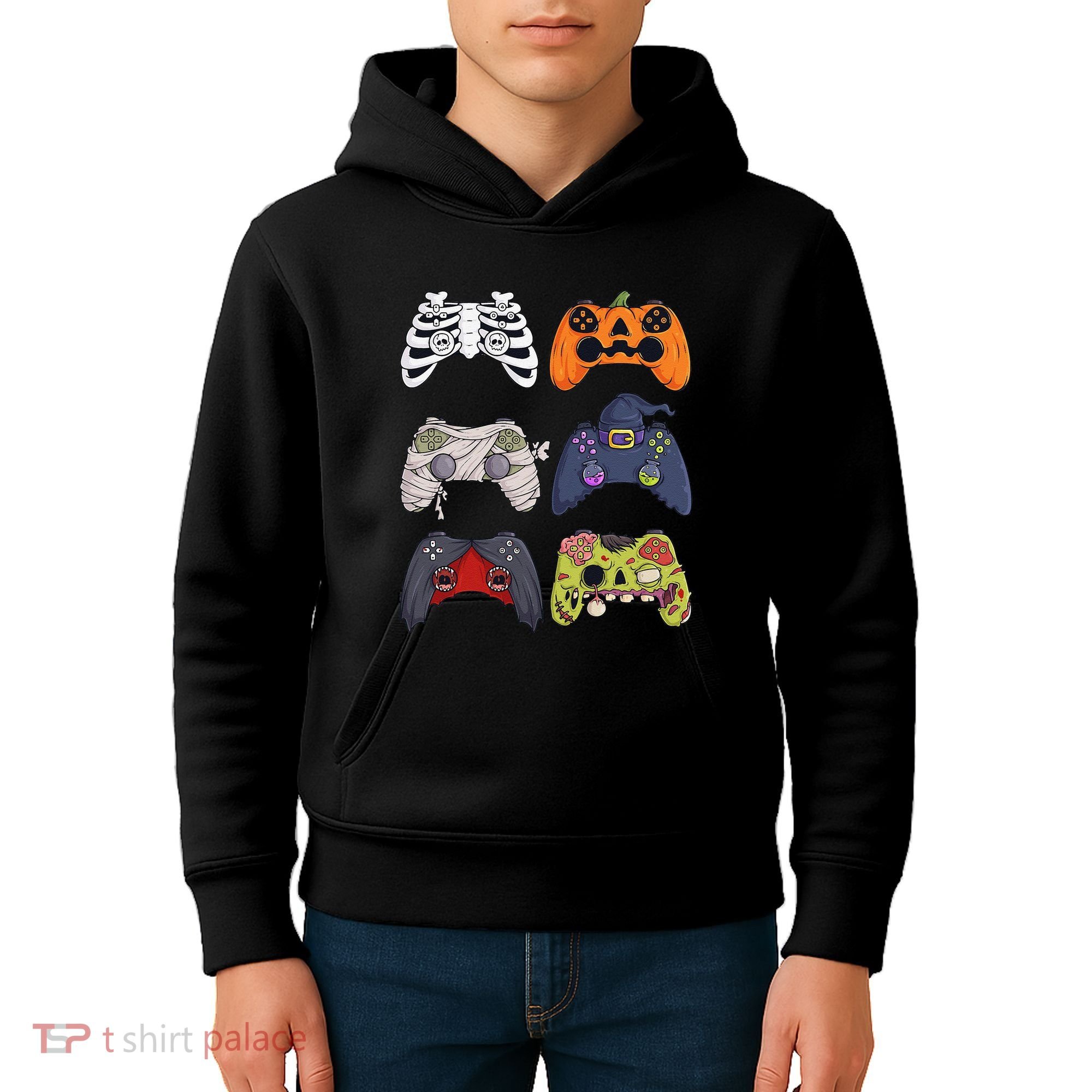 Halloween Skeleton Zombie Gaming Controllers Mummy Kids Hoodie