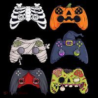 Halloween Skeleton Zombie Gaming Controllers Mummy Kids Long Sleeve Shirt thumb 2