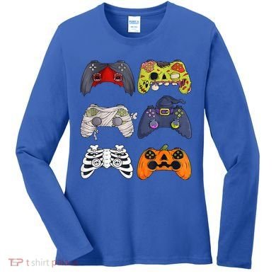 Halloween Skeleton Zombie Gaming Controllers Mummy Women's Long Sleeve Shirt