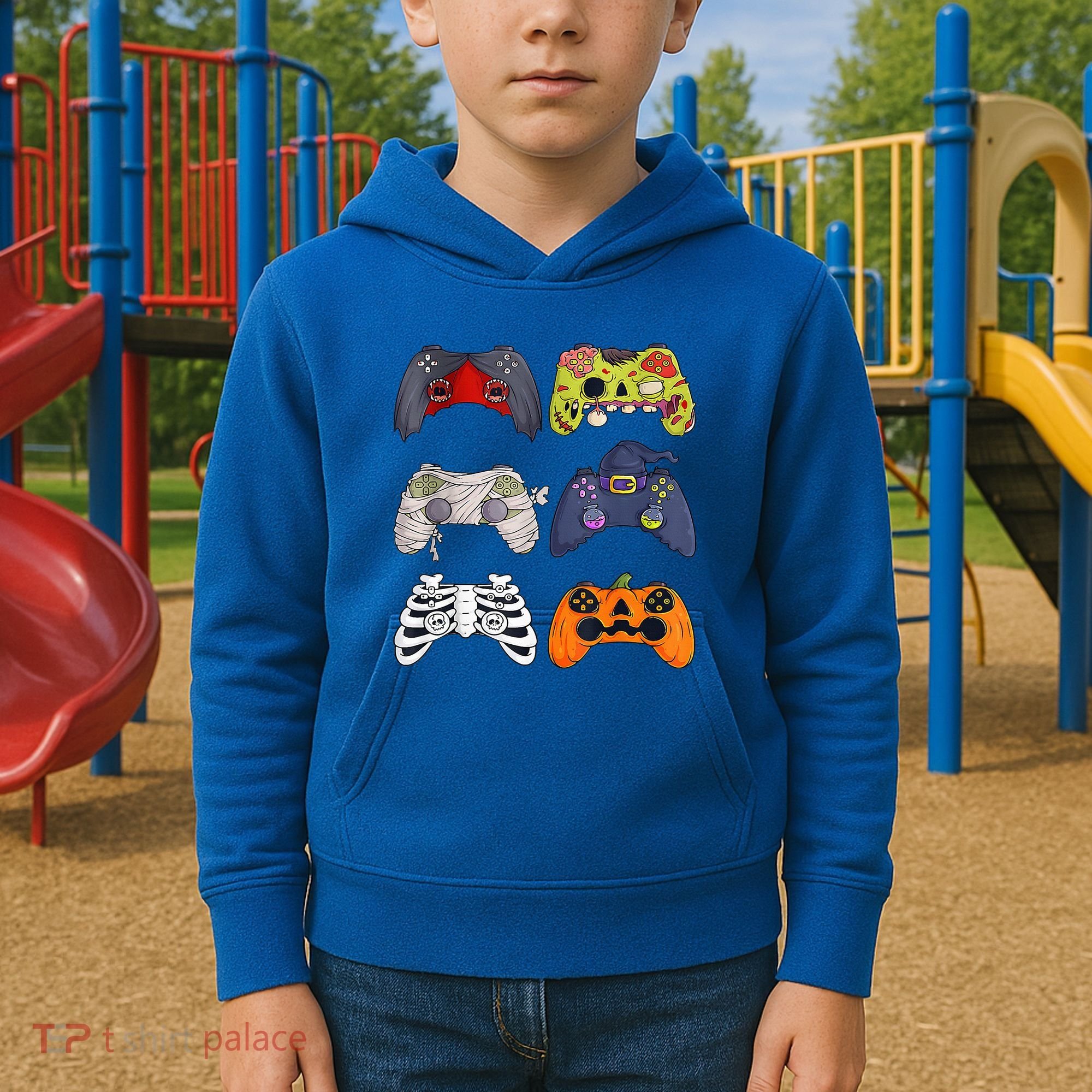 Halloween Skeleton Zombie Gaming Controllers Mummy Kids Hoodie