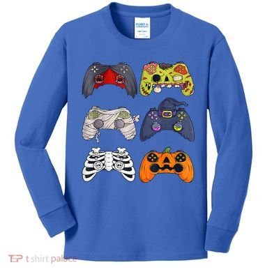 Halloween Skeleton Zombie Gaming Controllers Mummy Kids Long Sleeve Shirt