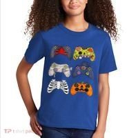 Halloween Skeleton Zombie Gaming Controllers Mummy Kids T-Shirt thumb 2