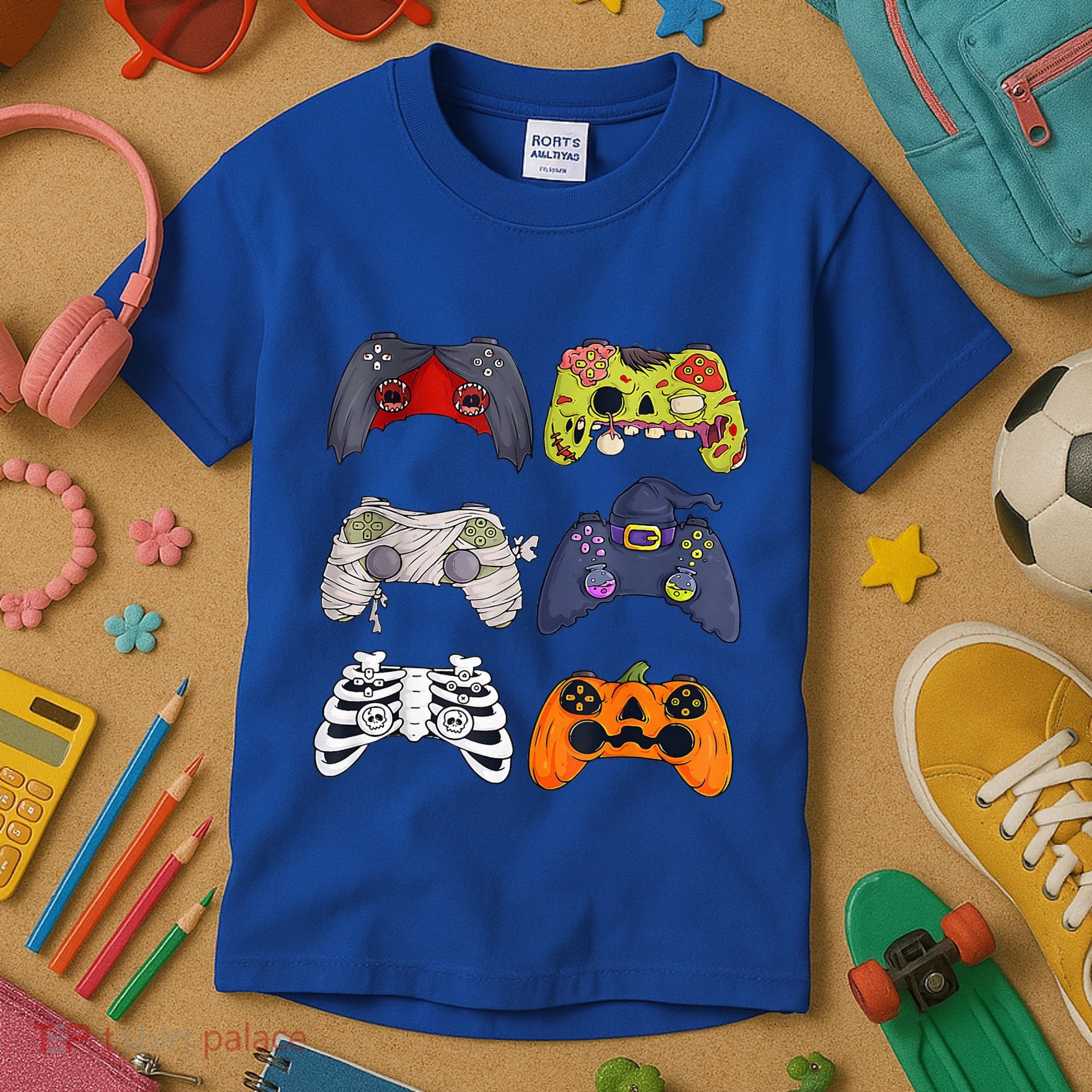 Halloween Skeleton Zombie Gaming Controllers Mummy Kids T-Shirt