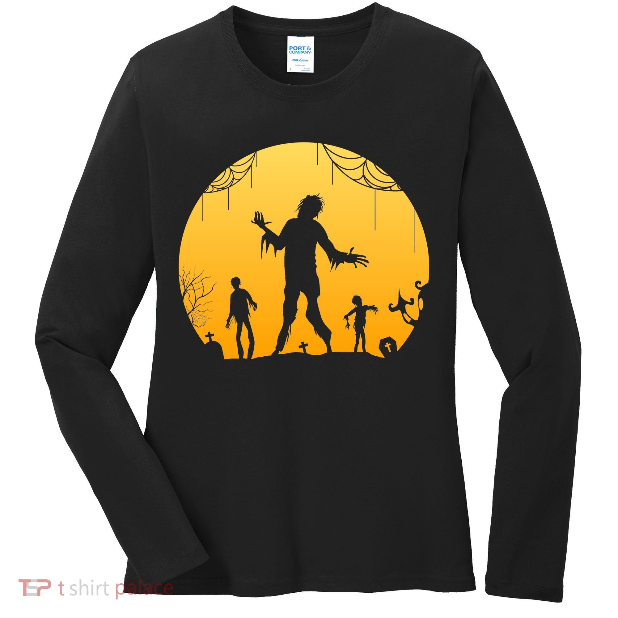 Halloween Spooky Zombie Graveyard Women's Long Sleeve Shirt