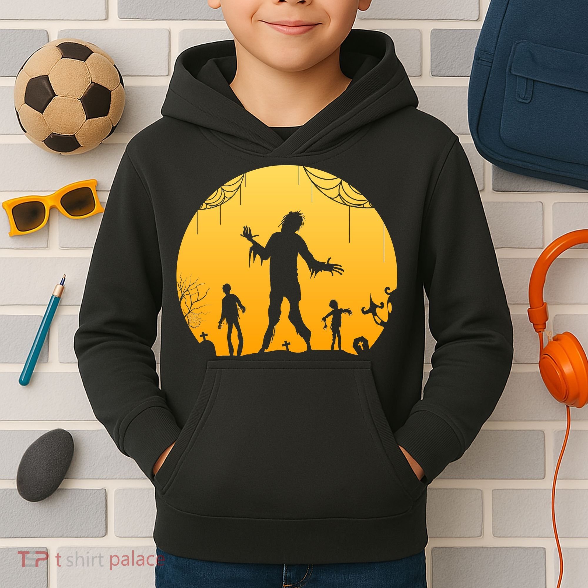 Halloween Spooky Zombie Graveyard Kids Hoodie