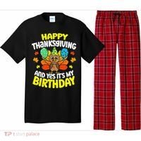 Happy Thanksgiving And Its My Birthday Funny Turkey Day Pajama Set thumb 0