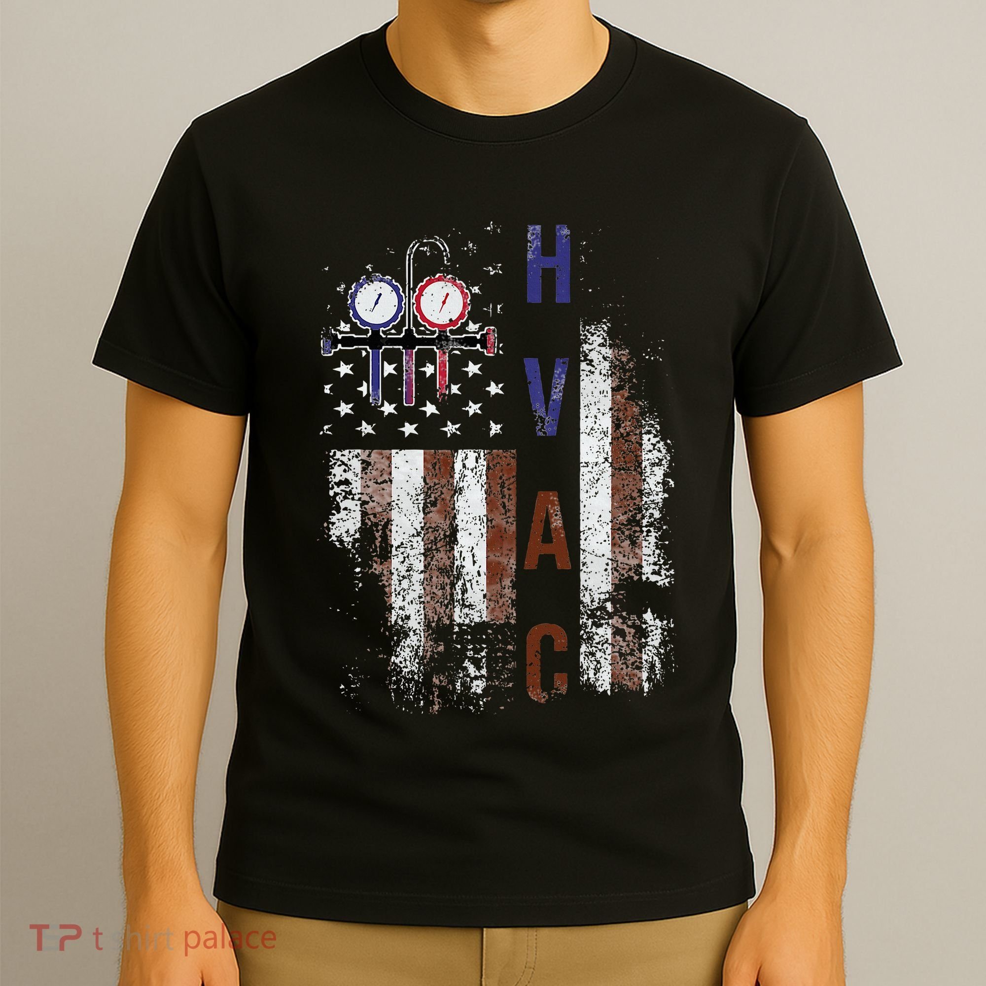 Hvac Techniacian American Flag Usa Vintage Gift T-Shirt