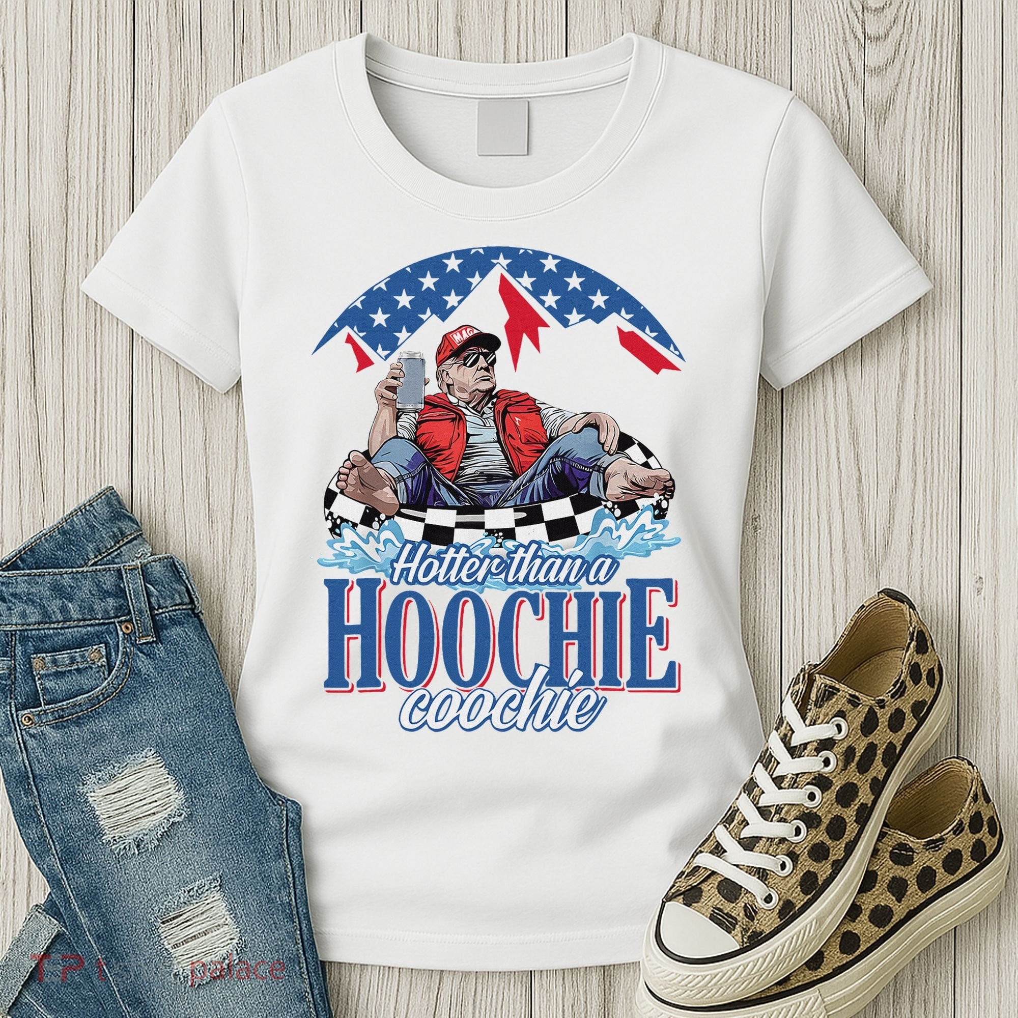 Hotter Than A Hoochie Trump Coochie Viral Trump Summer Vibes Women's T-Shirt