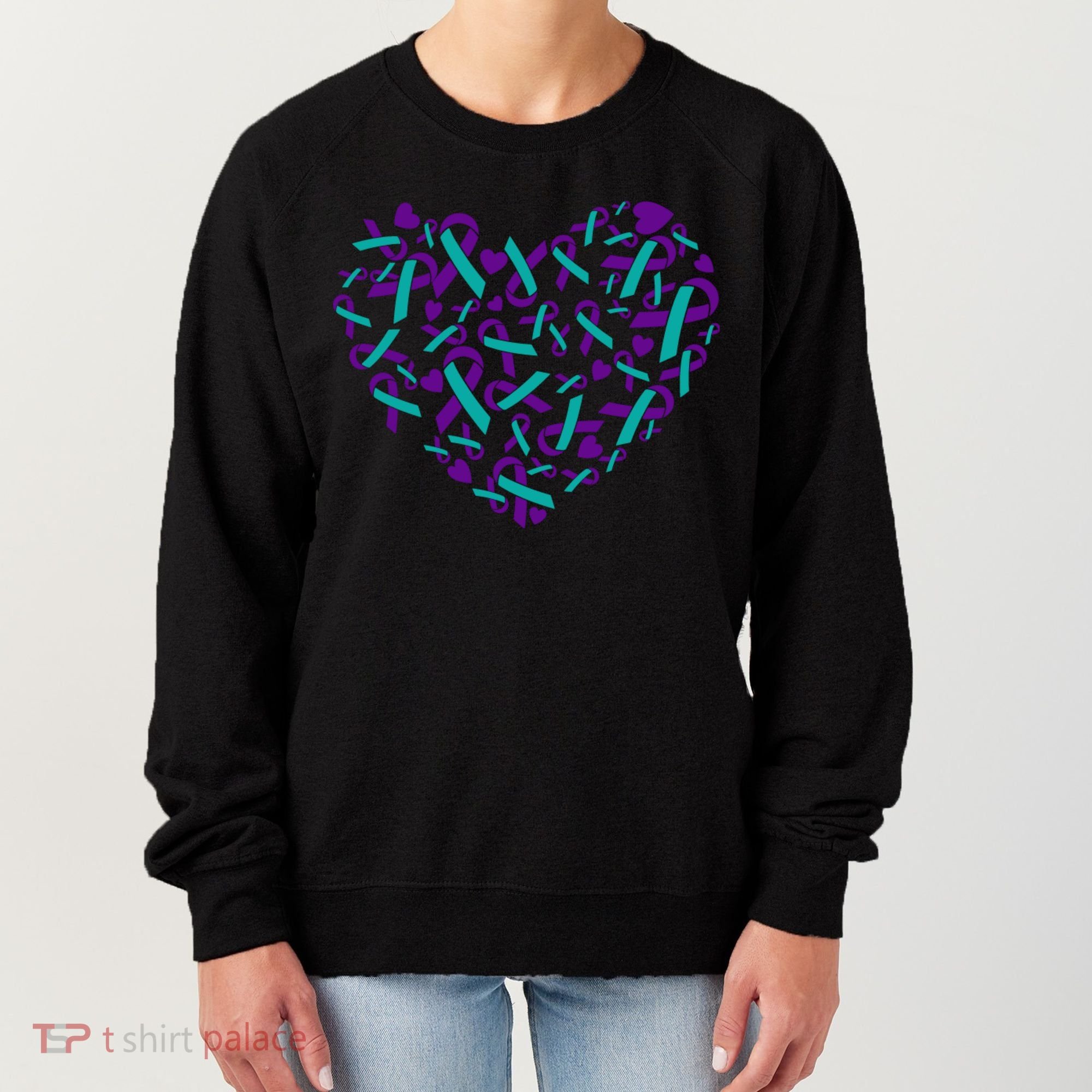Heart Teal And Purple Ribbon Suicide Prevention Awareness Women's Sweatshirt