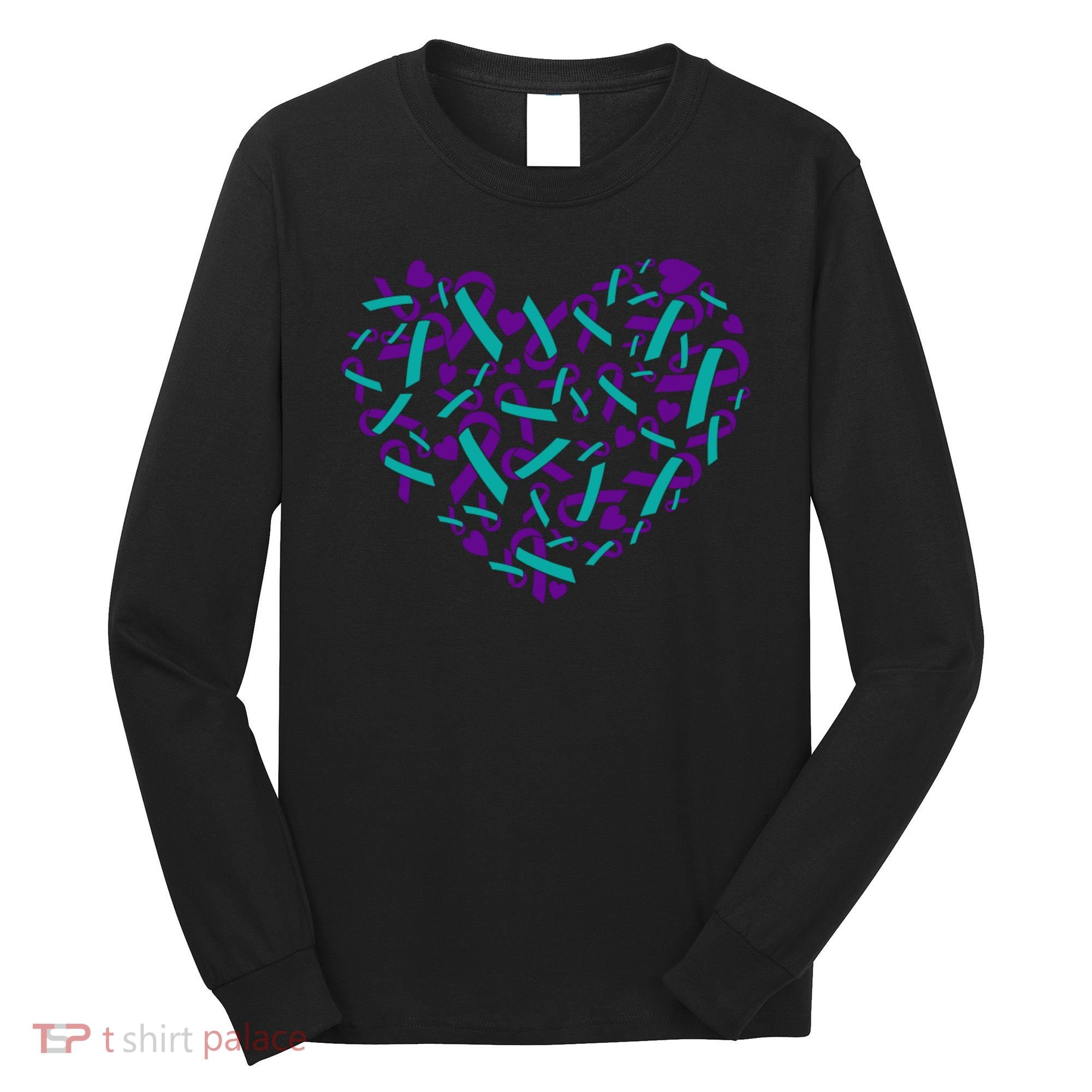 Heart Teal And Purple Ribbon Suicide Prevention Awareness Long Sleeve Shirt