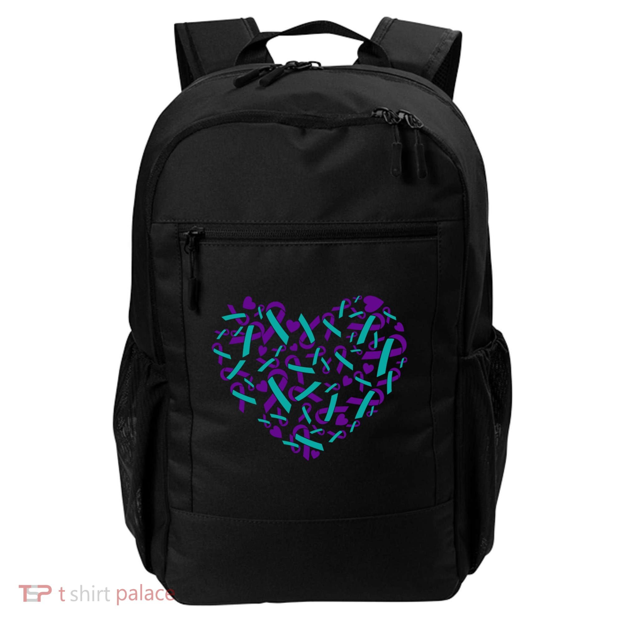 Heart Teal And Purple Ribbon Suicide Prevention Awareness Backpack