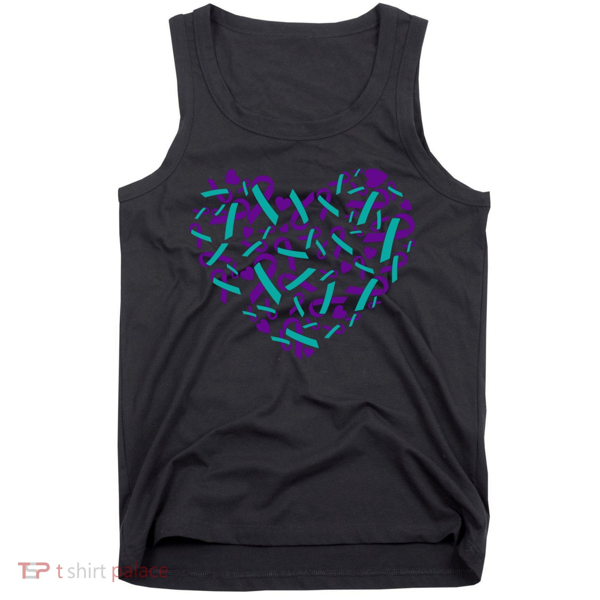 Heart Teal And Purple Ribbon Suicide Prevention Awareness Tank Top