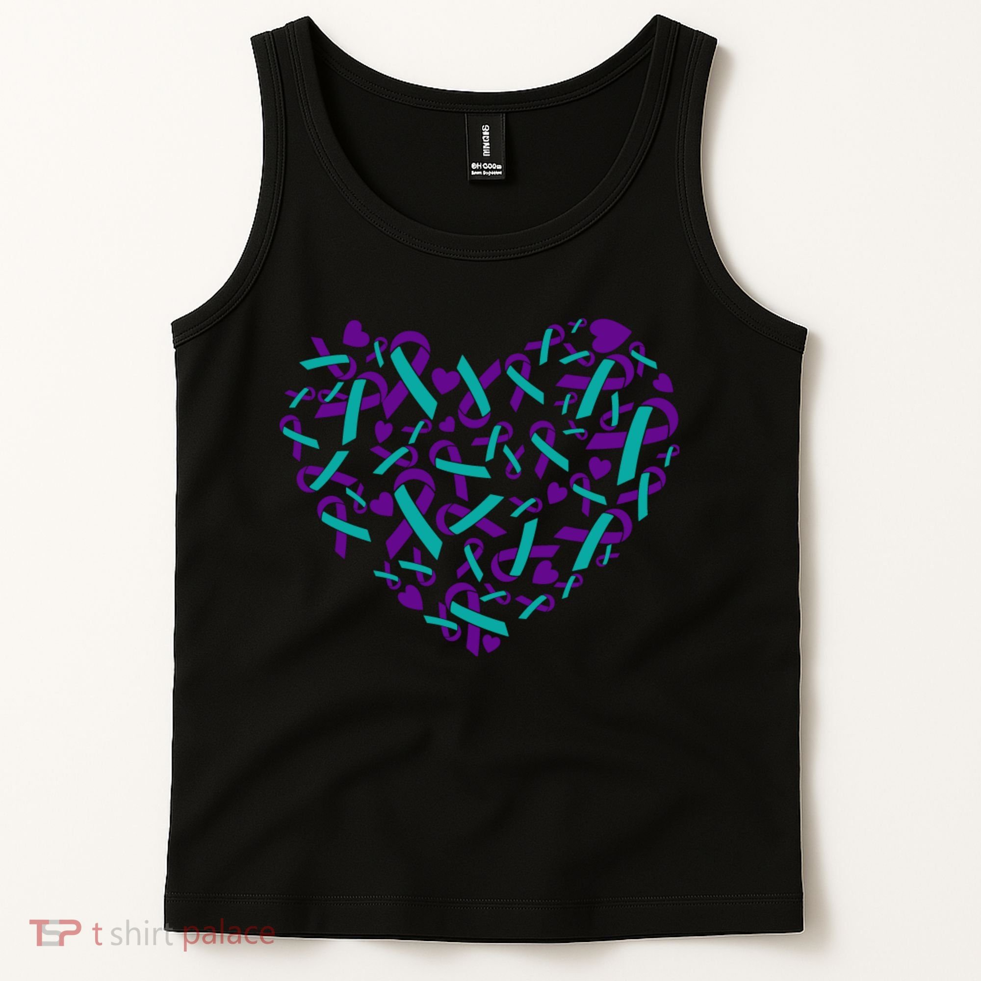 Heart Teal And Purple Ribbon Suicide Prevention Awareness Tank Top