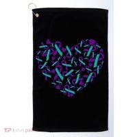Heart Teal And Purple Ribbon Suicide Prevention Awareness Golf Towel thumb 0