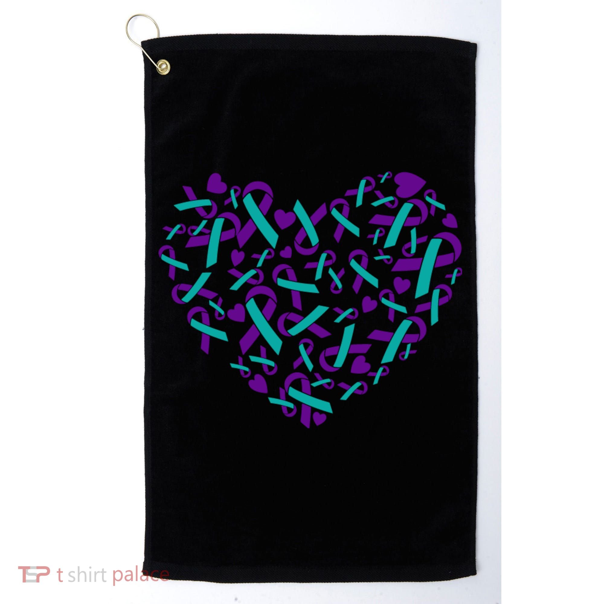 Heart Teal And Purple Ribbon Suicide Prevention Awareness Golf Towel