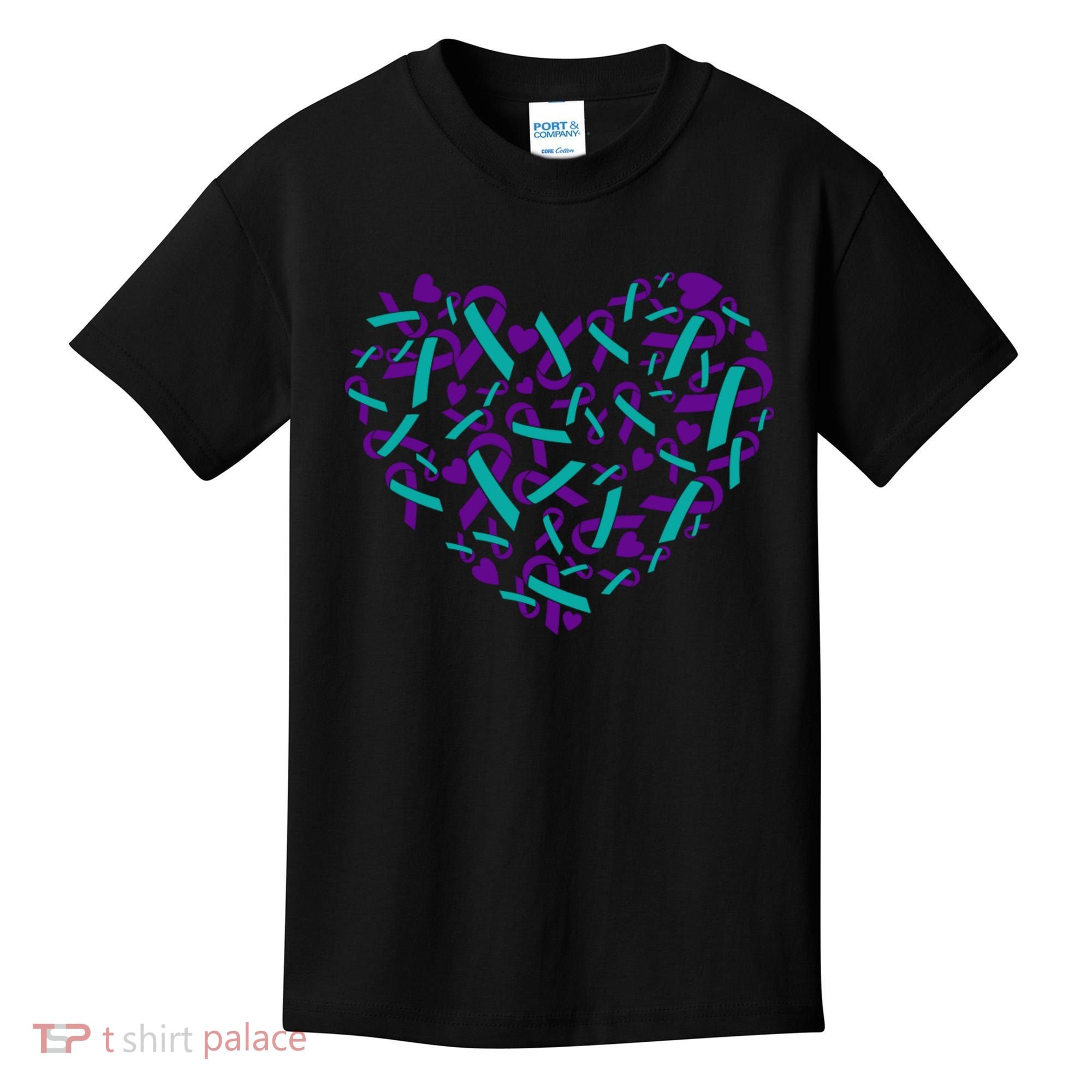 Heart Teal And Purple Ribbon Suicide Prevention Awareness Kids T-Shirt
