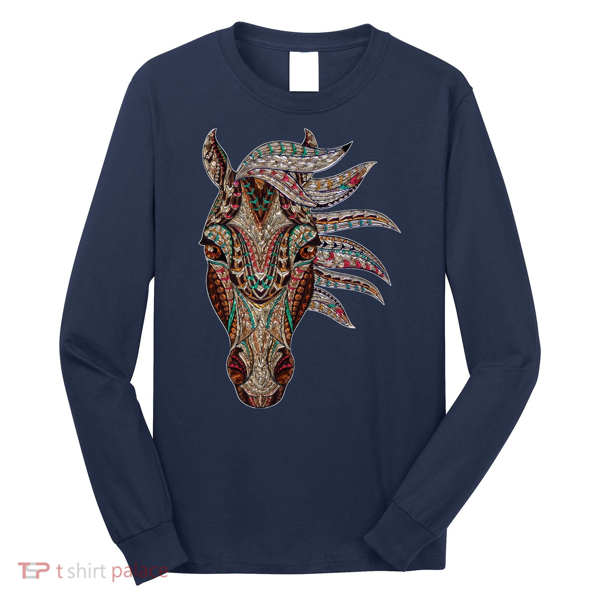 Horse Tribal Abstract Art Native American Geometric Horse Long Sleeve Shirt