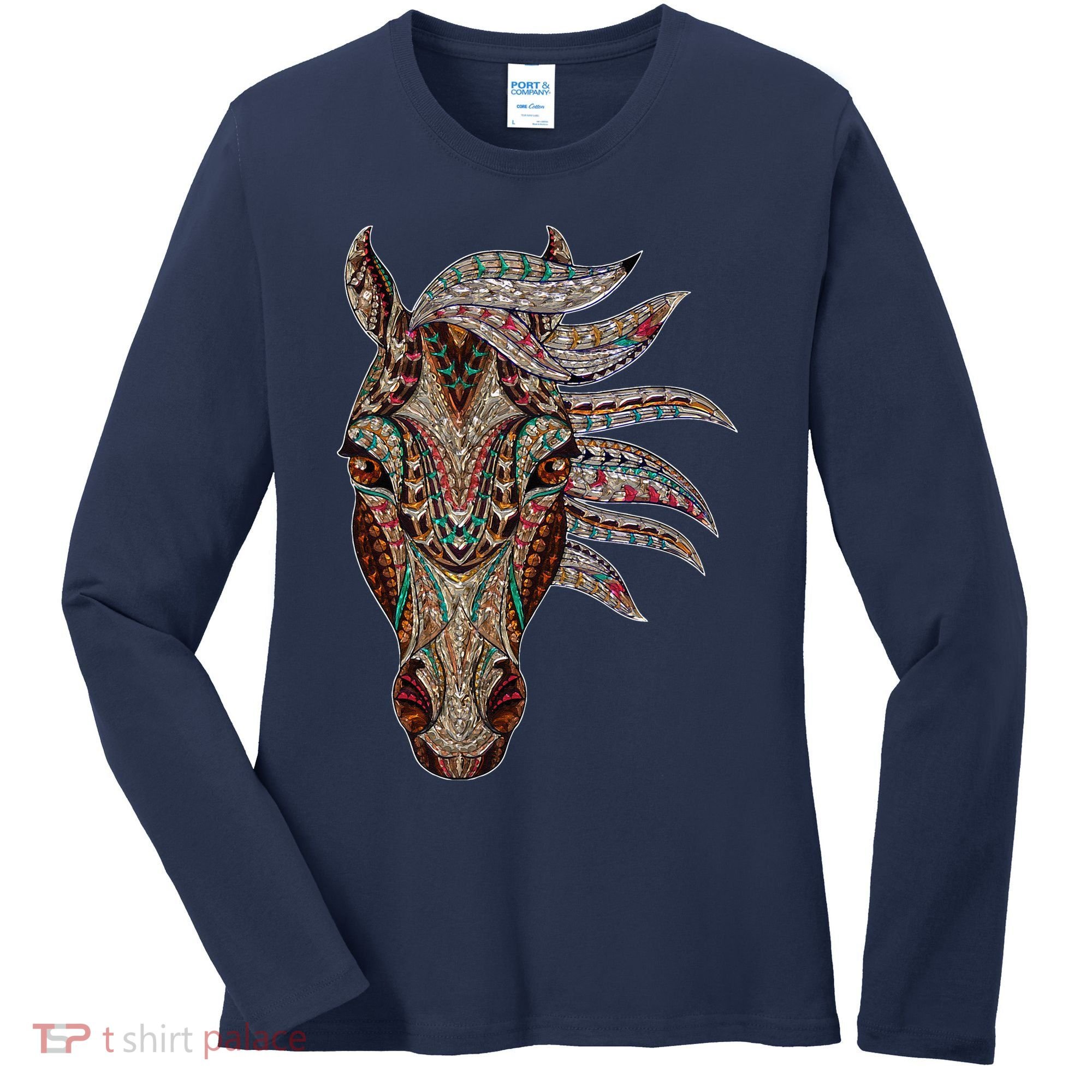 Horse Tribal Abstract Art Native American Geometric Horse Women's Long Sleeve Shirt