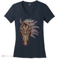 Horse Tribal Abstract Art Native American Geometric Horse Women's V-Neck T-Shirt thumb 0