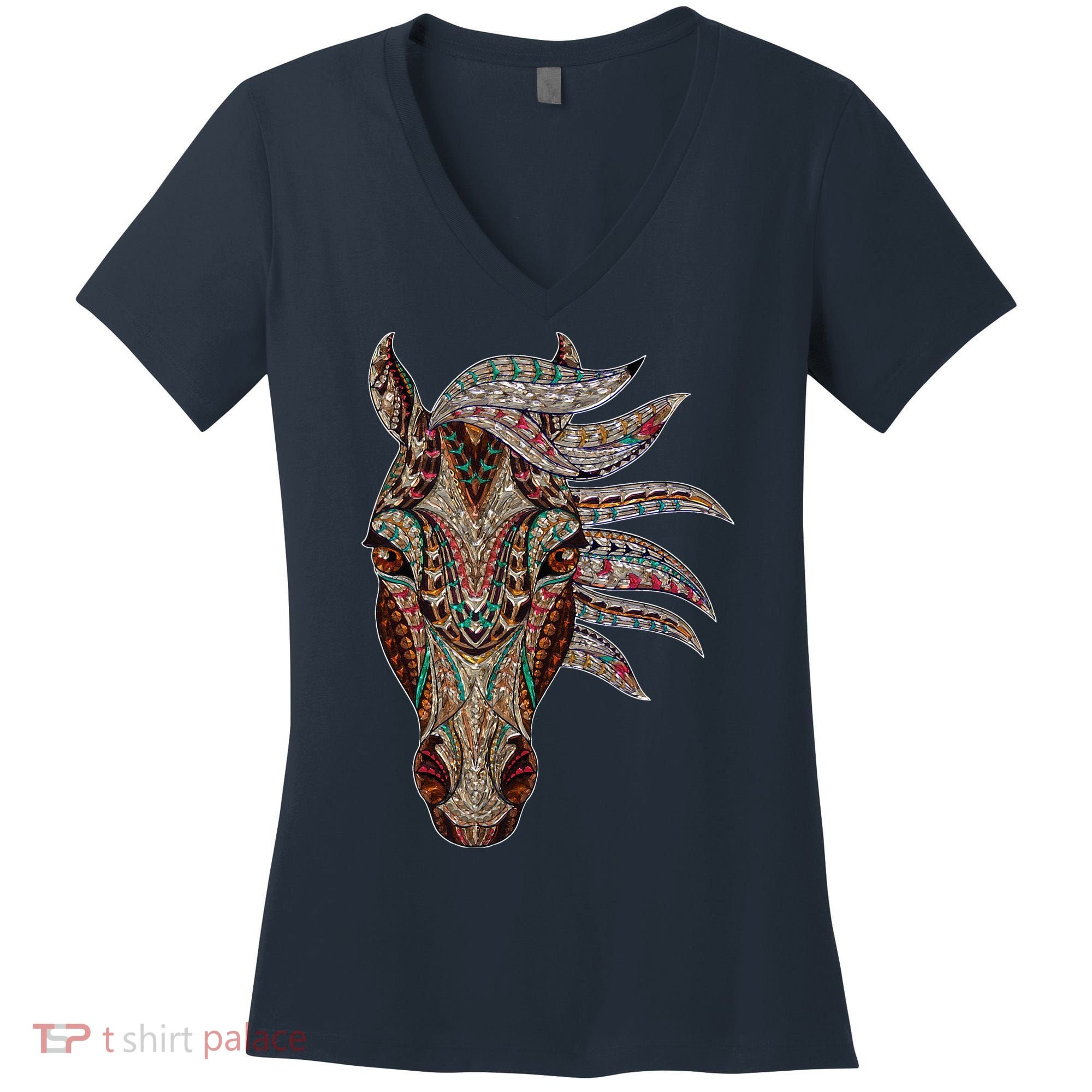 Horse Tribal Abstract Art Native American Geometric Horse Women's V-Neck T-Shirt
