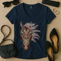 Horse Tribal Abstract Art Native American Geometric Horse Women's V-Neck T-Shirt thumb 2