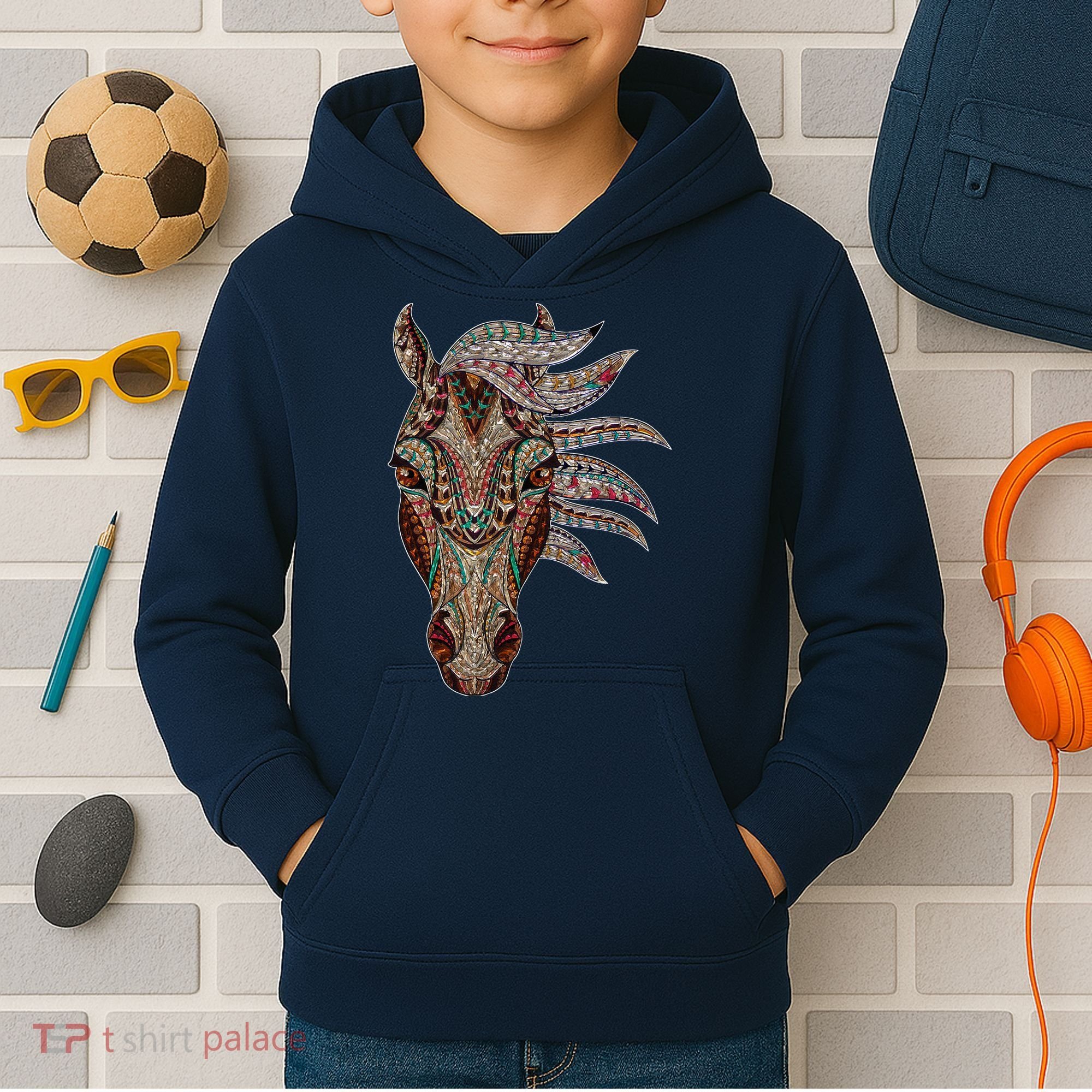 Horse Tribal Abstract Art Native American Geometric Horse Kids Hoodie